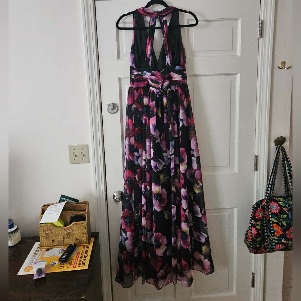 Aidan Mattox Floral Sheer Cottagecore Maxi Dress 10 Open Back Fairy Colorful - Picture 5 of 9